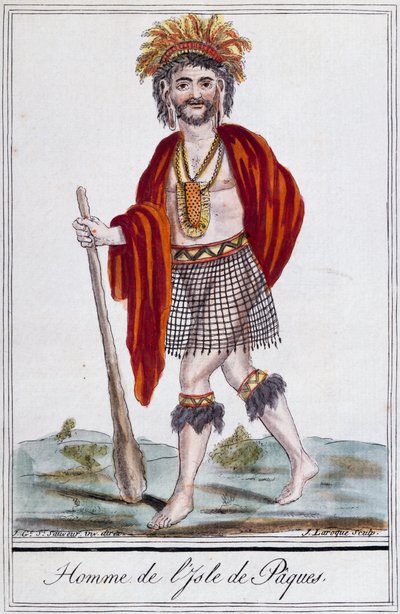 Paskalya Adası yerlisi, renk gravürü Laroque, Polinezya by Jacques Grasset de Saint Sauveur
