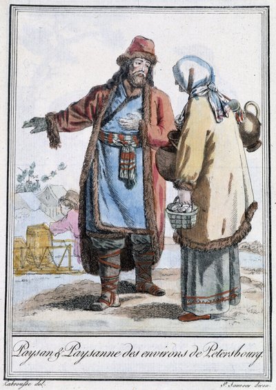 Petersburg Köylü ve Köylü - Grasset St Sauveur tarafından “” Seyahat Ansiklopedisi”nde, ed. 1796 by Jacques Grasset de Saint Sauveur