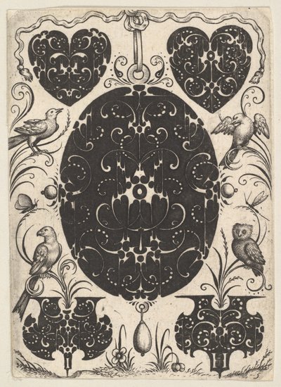 Daha Küçük Motifler ve Dört Kuşla Çevrili, Schweifwerk ile Süslenmiş Oval Kolye, yakl. 1614-19. by Jacques Hurtu