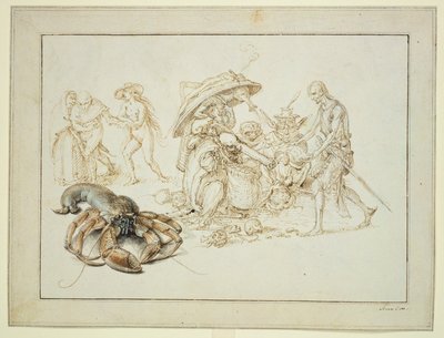 Istakoz ve İki Cadı, 1602 dolayları (kağıt üzerine kalem ve sulu boya) by Jacques II de Gheyn