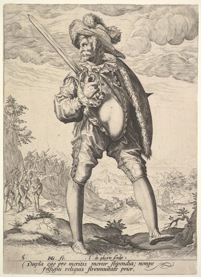 Subaylar ve Askerlerden Geniş Kılıç ve Kalkanla Silahlı Asker, 1587. by Jacques II de Gheyn