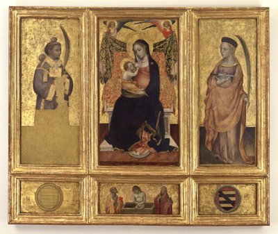 Aziz Stephen ve Lucy ile Madonna ve Çocuk; Mezardaki İsa ve Azizler Peter ve Paul, c.1425 by Jacques Iverny