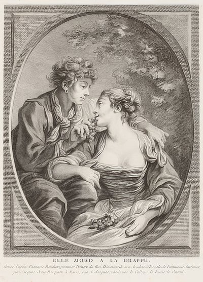 Elle mord à la grappe (üzümde ölür). 1768 by Jacques Jean Pasquier
