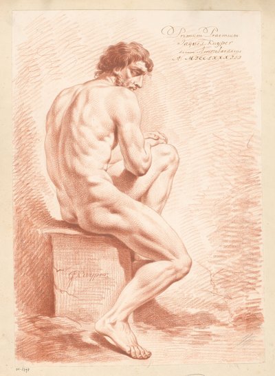 Oturan erkek çıplak, arkadan bakıldığında (1.lik ödülü 1783) by Jacques Kuyper