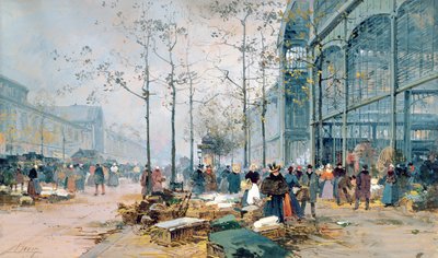 Les Halles, Paris (kağıt üzerine kalem ve guaj boya) by Jacques Lieven