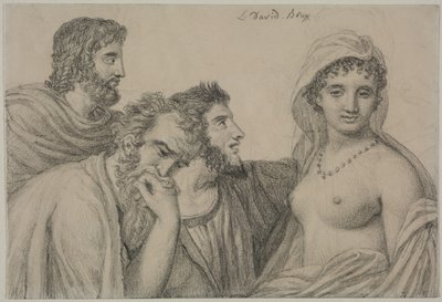 Yargıçların önünde Phryné, 1816-1820 civarı (dokuma kağıt üzerine siyah tebeşir) by Jacques Louis David