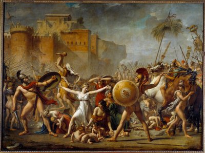 Sabineler, Romalı kocaları (sağda) ve Sabine kardeşleri (solda) arasında araya girerek onlara çocuklarını gösteriyor - Resim, Jacques-Louis (Jacques Louis) David (1748-1825) by Jacques Louis David