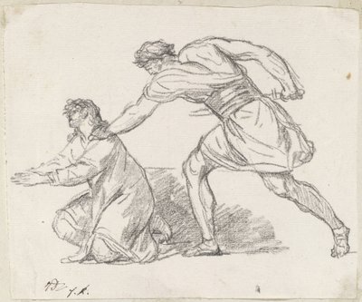 Diz çökmüş bir figürü ele geçiren savaşçı by Jacques Louis David