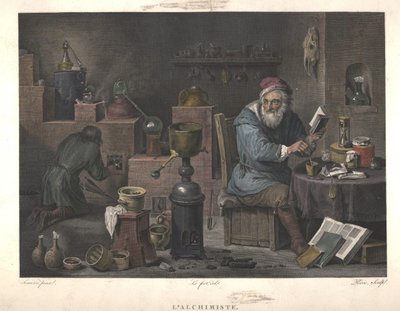 Simyacı David Teniers tarafından yapılan boyamadan sonra, 18. yüzyılın sonları. by Jacques Louis Perée