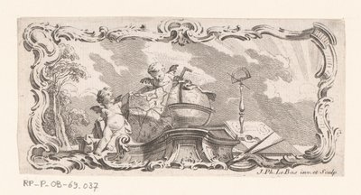Harita, küre ve ölçüm aletleri ile iki macunlu skeç by Jacques Philippe Le Bas