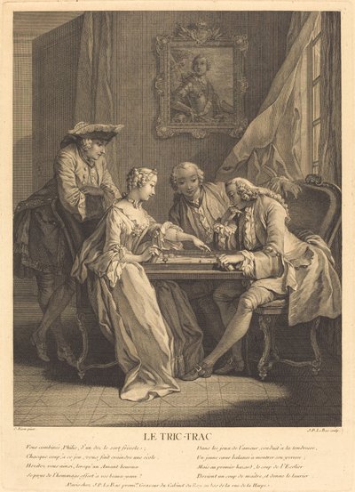 Le tric-trac by Jacques Philippe Le Bas after Charles Eisen
