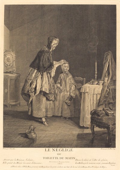 İhmal veya sabah tuvaleti by Jacques Philippe Le Bas after Jean Siméon Chardin