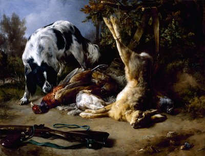 Bir Natürmort Ölü Oyun ile Spaniel, 1837 by Jacques Raymond Brascassat