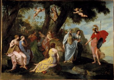 İlham Perilerinde Minerve, Jacques Stella (1596-1657) 1640 Güneş. 1,16x1,62 m by Jacques Stella
