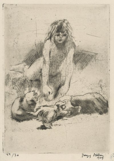 Le bain de Minne (Minne) süitinden Minne et les chats buvant (Minne and the Drinking Cats) by Jacques Villon