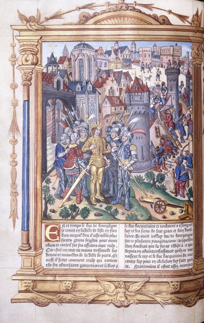 Bir şehrin önünde bir kral ve ordusunu tasvir eden ışıklı el yazması, 1503-04 by Jacques de Besancon