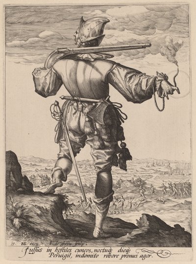miğferli silahşör by Jacques de Gheyn II after Hendrik Goltzius