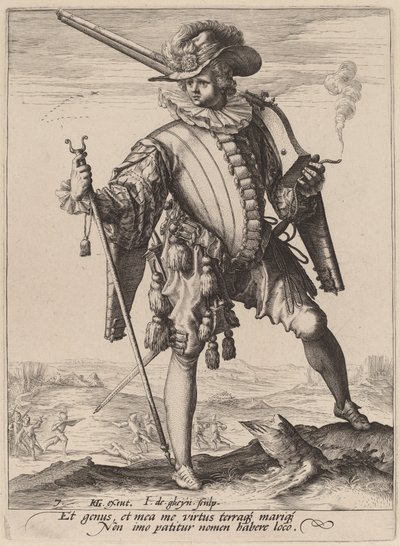 Arquebus ile asker by Jacques de Gheyn II after Hendrik Goltzius