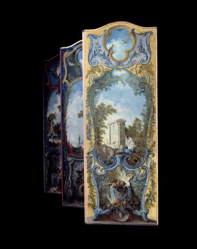 Mobilya: Jacques de Lajoue (1686-1761) tarafından maroufle kağıdına boyama ekranı 18. yüzyıl by Jacques de Lajoüe