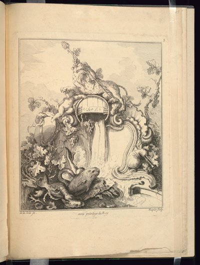 Bir Kaplanın Üstünde Olduğu Bir Kartuş için Tasarım by Jacques de Lajoüe