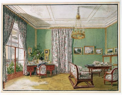 Biedermeier Oturma Odasındaki Yazı Masasında Bir Kadın, 1821 dolayları by Jakob Alt