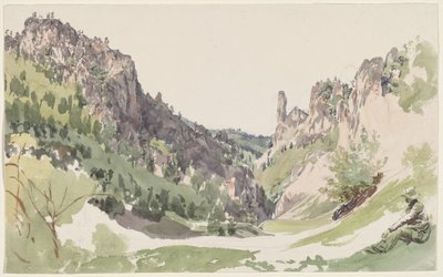 Oturan Bir Adam Güneşli Bir Dağ Vadisi Düşünüyor by Jakob Alt