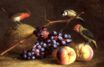 Şeftali, Üzüm ve Kavunlu Üç Kuş by Jakob Bogdani or Bogdany