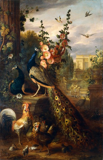 Bahçede Taş Kaide Üzerinde İki Tavus Kuşu, by Jakob Bogdani or Bogdany