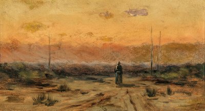 Güneş doğarken deniz kıyısındaki kadın. by Jakub Schikaneder