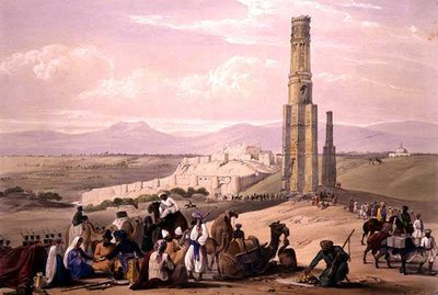 Ghunzee Kalesi ve Kalesi ve İki Minar, Charles Haghe (1810-88) ve Louis Haghe (1806-85) tarafından oyulmuş 