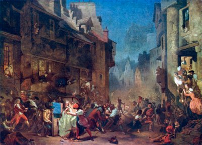 Porteous Çetesi (renkli taş baskı) by James (after) Drummond