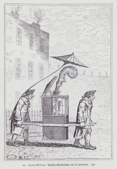 Tüylü başlık takan kadınların modasıyla alay eden İngiliz çizgi filmi by James (after) Gillray