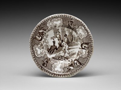 Fincan Tabağı, c. 1837-1856 (aktarma baskılı kurşun sırlı çanak çömlek) by James (attr.to) Beech