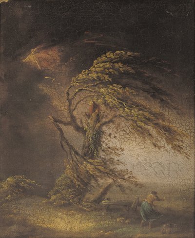Yıldırımın çarptığı bir ağaca (gemiye serilmiş tuval üzerine yağlı boya) by James (circle of) Ward