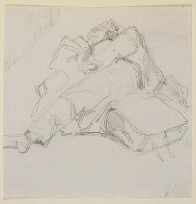 Bir bavul yığınının üzerinde uyuyan bir adam, 1858. by James Abbott McNeill Whistler