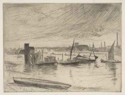 Sabah Erken, Battersea Battersea Şafak Cadogan İskelesi, 1861. by James Abbott McNeill Whistler