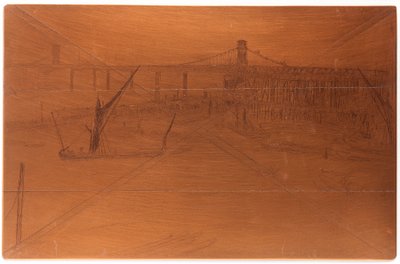 Gravür plakası: Old Hungerford Bridge, 1861. by James Abbott McNeill Whistler