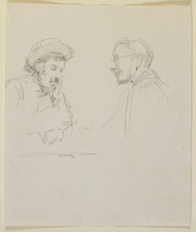 İki adamın başları, c.1855-59 (kirli beyaz dokuma kağıda kurşun kalem) by James Abbott McNeill Whistler