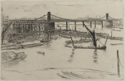 Eski Hungerford Köprüsü, 1861 (kağıt üzerine gravür) by James Abbott McNeill Whistler