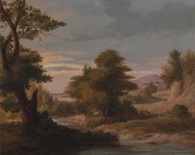 Anne ve Çocukla Ormanlık Bir Nehir Manzarası by James Arthur OConnor