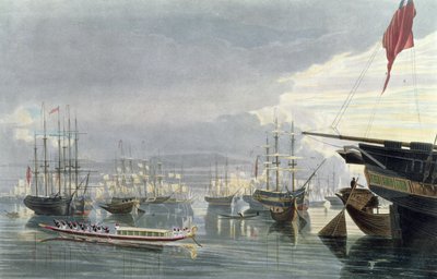 Kalküta Nehri, Nakliye ve Kasabasının Smiths Dock yakınından bir görünümü, 1837, Genç Robert Havell (1793-1878) (aquatint) tarafından oyulmuş by James Baillie Fraser