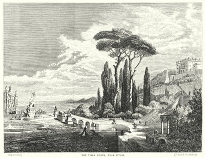 Tivoli yakınlarındaki Villa d'Este (gravür) by James Baker (after) Pyne