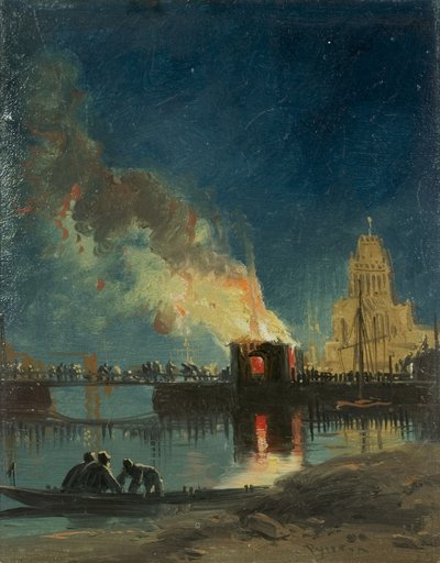 Bristol İsyanları: Ücretli Evlerin Yakılması, Prince Street Bridge, c.1831 (kağıt üzerinde yağlı boya) by James Baker Pyne