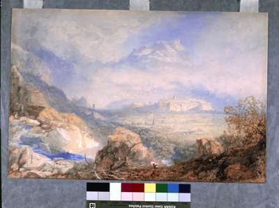 Rhone Vadisi, Şehri ve Sion Kalesi, İsviçre (kirli beyaz kağıt üzerine suluboya ve guaj) by James Baker Pyne