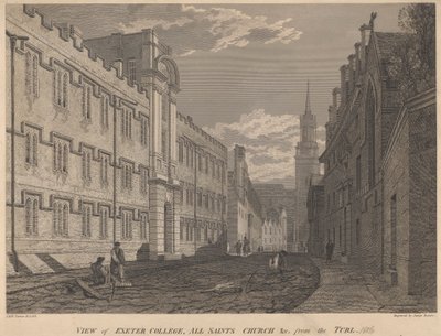 Turl'dan Exeter College, All Saints Kilisesi'nin görünümü by James Basire