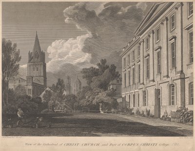 Christ Church Katedrali ve Corpus Christi Koleji'nin bir kısmının görünümü by James Basire