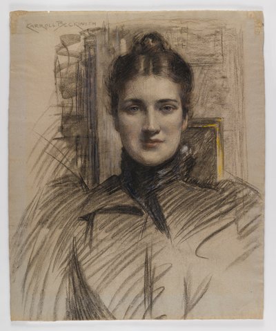 Minnie Clark'ın portresi, 1890'lar (gri-mavi kağıt üzerine renkli kurşun kalem veya pastel ile kömür) by James Carroll Beckwith
