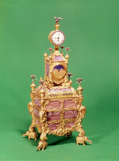 George III müzikli masa saati, c.1766 (ormolu, gümüş ve akik) (ayrıca bkz. 829810) by James Cox