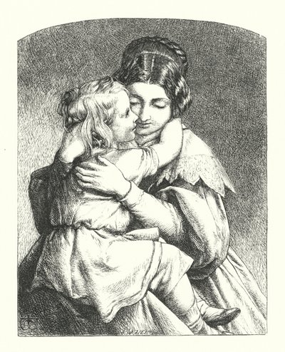 Annesini kucaklayan bir çocuğa by James Dawson Watson