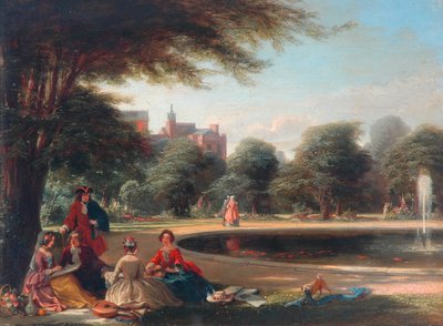 Hampton Court, Çeşme (panelde yağlı boya) by James Digman Wingfield